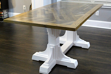 French Farmhouse Table with Reclaimed Geometric Wood Top