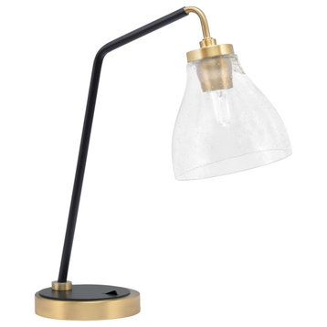 1-Light Desk Lamp, Matte Black/New Age Brass Finish, 6.25" Clear Bubble Glass