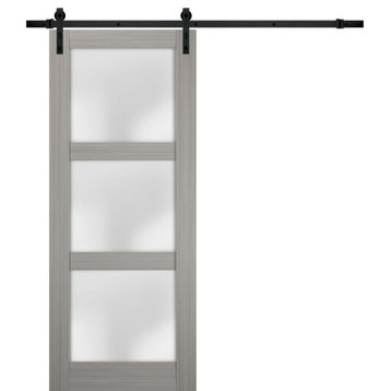 Barn Door 32 x 84 Frosted Glass, Lucia 2552 Grey Ash, 6.6FT Rail