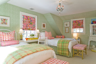 Inspiration for a traditional kids' room in Boston with green walls.