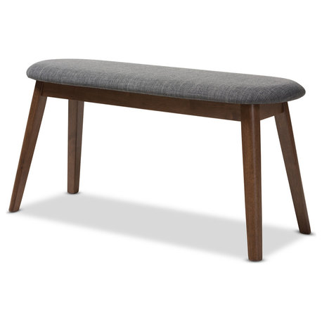 Easton Walnut Finished Wood Bench, Dark Gray