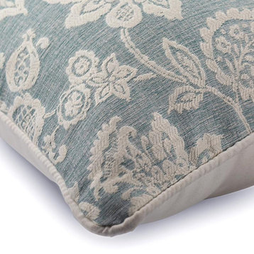 Designer Blue Ivory 14"x14" Pillow Cover Jacquard Embroidery - Vintage Fleur