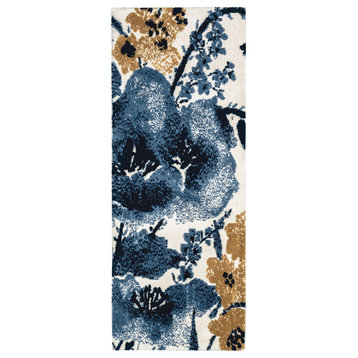 Blue Yonder Pansy Simple Spaces Floral Runner Rug With Flowers, 21"x54"