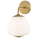Hudson Valley Lighting - Jane 1-Light Wall Sconce, Aged Brass - One way to think about Jane is as a contemporary spin on the schoolhouse tradition. These lights always had similarly-shaped white milk glass shades featuring the fluting and filigree of their age. Smoothing out these lines into a sophisticated simplicity, adding metal accents at base and holder, and completing the look with a fabric-covered cord, Jane updates the look for a feel that's effortlessly cool.