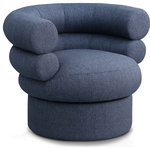 Meridian Furniture - Valentina Linen Textured Fabric Upholstered Accent Swivel Chair, Navy - Create instant visual interest and add a comfy seating option to any space with this Valentina linen textured fabric swivel accent chair. The stacked back design is fun and modern, giving your room an upbeat (and stylish) vibe. This chair features mainly dark navy fabric with white weave details, thanks to its rich dark navy linen textured fabric upholstery. Deep channel tufting adds to its overall comforting look and feel in your living room, office, bedroom, or elsewhere.