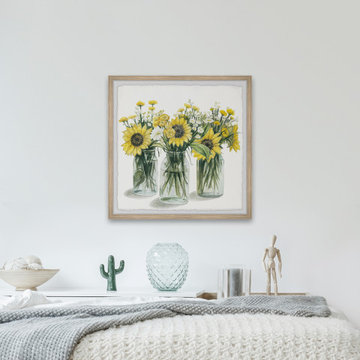 "Sunflowers in Glass Jars" Framed Painting Print