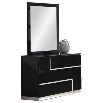 Best Master Barcelona Poplar Wood Dresser and Mirror Set in Black High Gloss