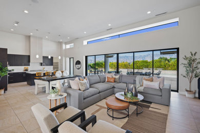 Living room - modern open concept living room idea in Los Angeles with white walls