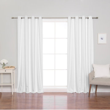 Linen Textured Grommet Thermal Total Blackout Curtains, White, 52"x84"