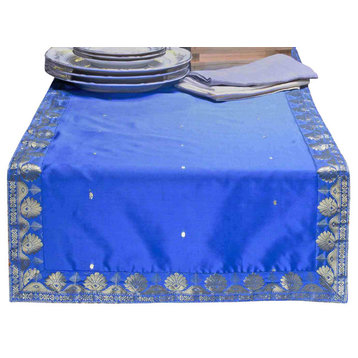 Blue - Hand Crafted Table Runner (India) - 16 X 108 Inches