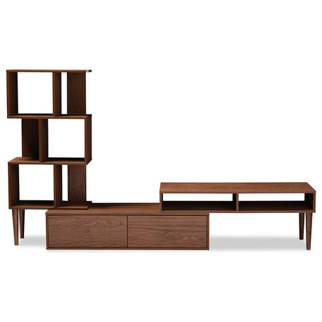 Haversham Retro TV Stand Entertainment Center And Display Unit, Walnut Brown