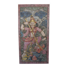 Mogulinterior - Consigned Wall Sculpture Maa Durga  Carved Fighting with Evil Powers Door Panel - Wall Accents