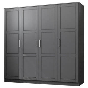 100% Solid Wood Cosmo 4-Door Wardrobe/Armoire/Closet, Gray