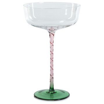Sachi Green and Pink Cocktail / Martini Glasses, Set of 4
