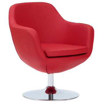 Manhattan Comfort Caisson Faux Leather Swivel Accent Chair, Red, Single