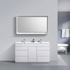 Milano 60" Double Sink High Glossy White Modern Bathroom Vanity