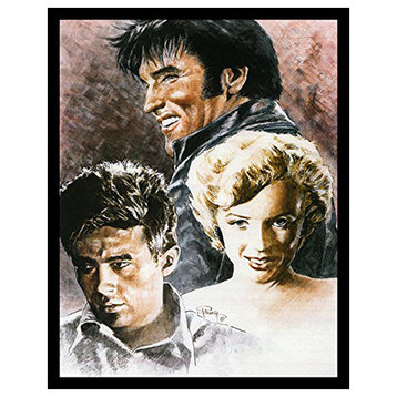 Framed, Marilyn, James Dean, and Elvis by Mike Petronella, 16"x12"