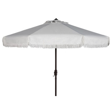 Safavieh Milan Fringe Crank Umbrella, 9', White