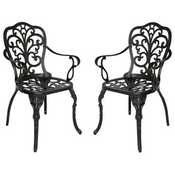 2 Pack Classic Patio Dining Chair, Aluminum With Scrolled Details, Shiny Copper