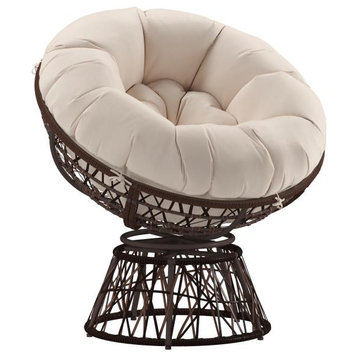 Bowie Comfort Series Swivel Patio Chair with Cushion, Brown/Beige