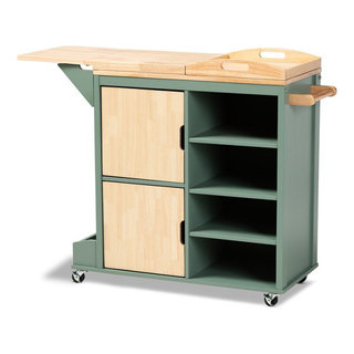 Baxton Studio Dorthy Two tone Dark Green and Natural Wood Kitchen