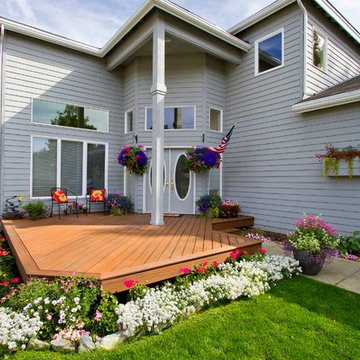 Outdoor Living Spaces Created from Angled Front Deck and Back Decks