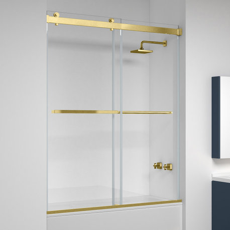 Spezia 60" W x 58" H Double Sliding Frameless Tub Door, Brushed Gold, 60" W X 58