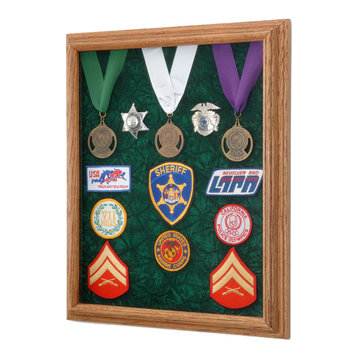 16" X 20" Solid Oak Military Award and Patch Display Case Without Strips, Green