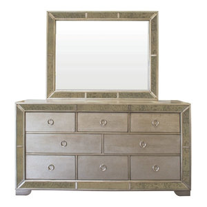 Ava Mirrored Silver Bronzed 5 Piece Bedroom Set Transitional