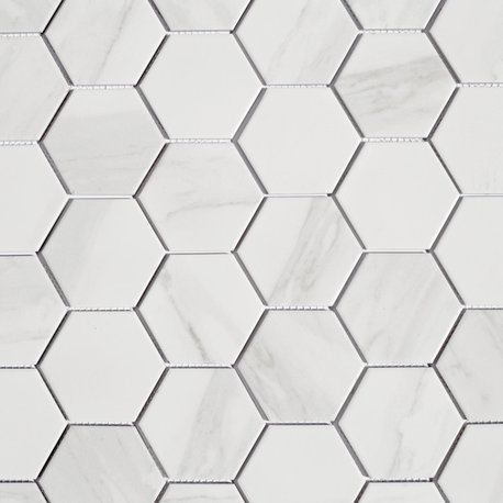 Monet 4 in x 4 in Porcelain Hexagon Mosaic in Calacatta