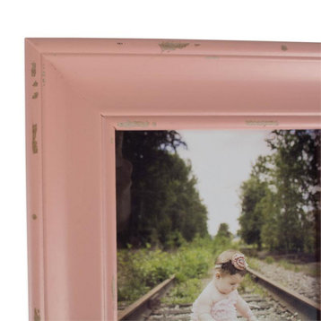 DII 8x10" Farmhouse Wood and Glass Picture Frame in Distressed Blush Pink