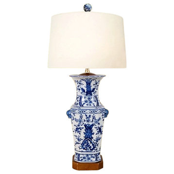 Chinese Blue and White Porcelain Vase Chinoiserie Floral Motif Table Lamp 26.5"