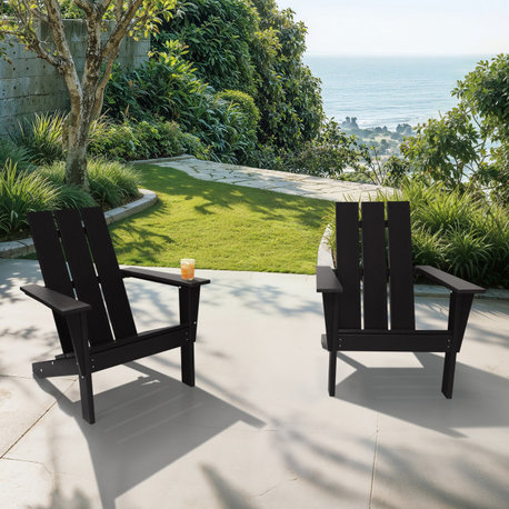 Arcadia Outdoor Patio Adirondack Chair, Black, Set of 2
