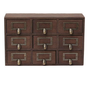 Desktop Organizer Wood Apothecary Drawer Set, Rustic Brown