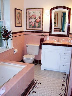  color  scheme and ideas  to fix a pink  tile bathroom  