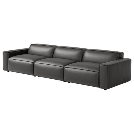 Valencia Nathan Full Aniline Leather Modular Sofa with Down Feather, Three Seats, Black
