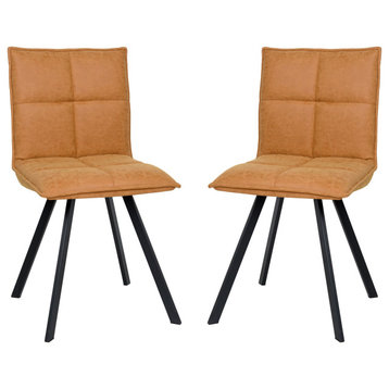 Wesley Modern Leather Dining Chair, Metal Legs Set of 2, Light Brown