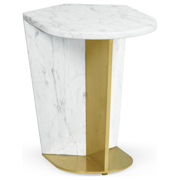 Small White Calacatta Marble And Brass End Table