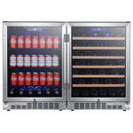 EdgeStar - EdgeStar CWBV14253 48"W 53 Bottle 142 Can Built-In Side-by-Side - Stainless - NOTE: This product is comprised of (2) refrigerators, requiring (2) separate plugs. The two separate units generally arrive at the same time, but may arrive separately. The installation depicted in the product&#39;s imagery requires the reversal of (1) doors hinging. Features: Built-In Capable: Fan-forced front ventilation allows this unit to be installed flush with surrounding cabinetry in an undercounter installation or optionally installed as free standing Temperature Options: A bevy of beverages can be well accommodated in this unit which features two temperature zones ranging from 38 to 65°F Even Cooling: This unit features a compressor-based cooling system which keeps your beer and other beverages at an optimal temperature and is speedy in getting them there from room temperature Tinted Glass: Keep an eye on your collection while protecting it from harmful ultraviolet radiation Carbon Filtration: The built-in carbon filter protects your wine by acting as a natural barrier against unpleasant odors Safety Locks: Integrated safety locks prevents tampering with your regulator and thermostat Door Reversal: Both units are shipped right-handed but you can create a French Door design by reversing one of the doors using the included installation instructions Wine temp. range: 40-65°F, Beverage temp. range: 38-65°F Manufacturer Warranty: 1 Year Labor, 1 Year Parts Specifications: Accepts Custom Panels: No Beverage Capacity: 142 cans Bottle Capacity: 53 Bulb Type: LED Depth: 22-1/2" Door Alarm: No Door Lock: Yes Filter Type: Carbon Filters Height: 33-1/2" Installation Type: Built-In, Free Standing Leveling Legs: Yes Number Of Shelves: 8 Reversible Door: No Shelf Material: Metal Width: 48" With Casters: No