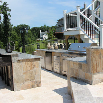 Contemporary Freeform Gunite Pool with Raised Spa and Water Features