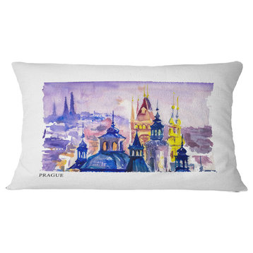 Prague Vector Illustration Cityscape Painting Throw Pillow, 12"x20"