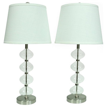 Set of 2 Beautor Lamps, Brushed Steel & Glass with Natural Linen Shades