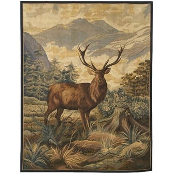 Tapestry Aubusson Stag Deer Right-Facing Right 54x70 70x54 Brown With