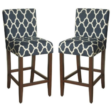 Home Square 44" Traditional Wood and Fabric Barstool in Navy Blue - Set of 2
