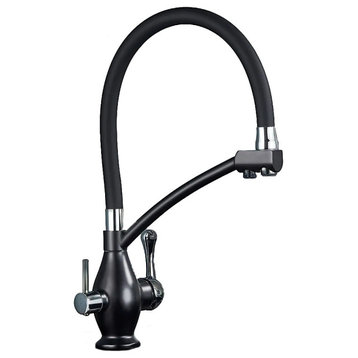 Dual Spout Swivel Pull Down Kitchen Faucet With Filter, Black Chrome, A