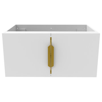 Alpine 30" Wall Mounted Bathroom Vanity, Base Only, White, Gold Handles
