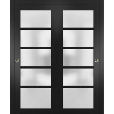 Closet Frosted Glass Bypass Doors 60 x 96, Quadro 4002 Matte Black