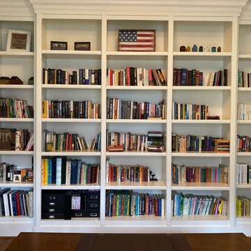 Built-in Bookcase with recessed side cabinets, adjustable shelves and crown deta