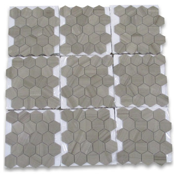 3" Hexagon Athens Grey Marble Tile Haisa Dark Mosaic Polished, 1 sheet