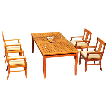 5-Piece Outdoor Teak Dining Set, 122" X-Large Rectangle Table, 4 Osbo Arm Chairs